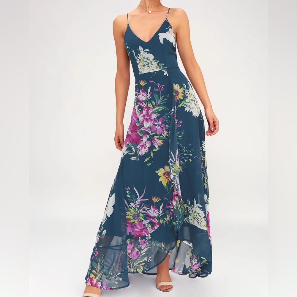 Lulu’s Teal Floral Maxi Dres